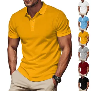 Men’s new summer polo shirt featuring a solid color turn-down collar paired with color-block short sleeves; American retro minimalist versatile casual top with stylish design elements. Summer Wins, Father’s Day gift
