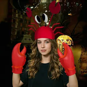Cute Lobster Party Hat and Gloves Set, Unisex Halloween Costume Accessory, Perfect for Birthdays & Photo Props, Fun Theme Decorations