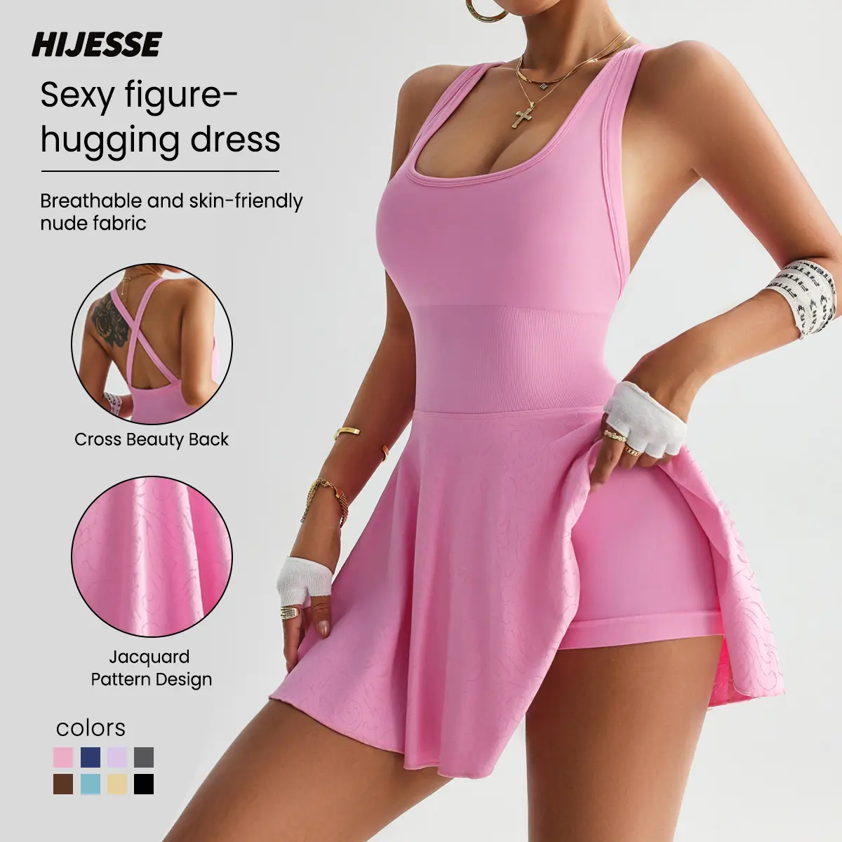 Hijesse Cross Back Tennis Dress with Built-in Shorts, Quick Dry Packable Golf Workout Outfit for Spring & Summer (Now $24.99 -50%)