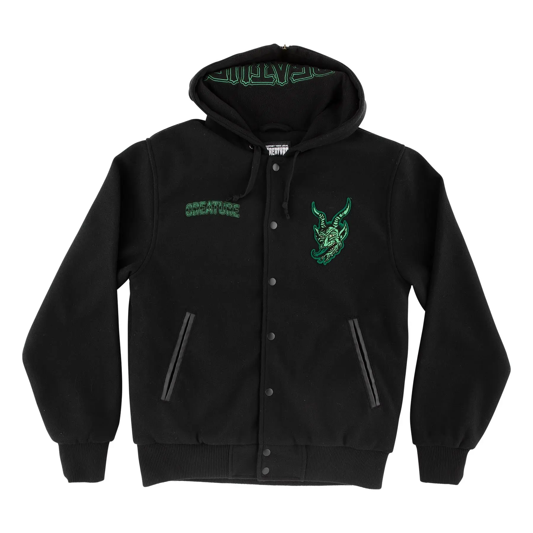 Drop Out Mens Creature Hooded Varsity Jacket