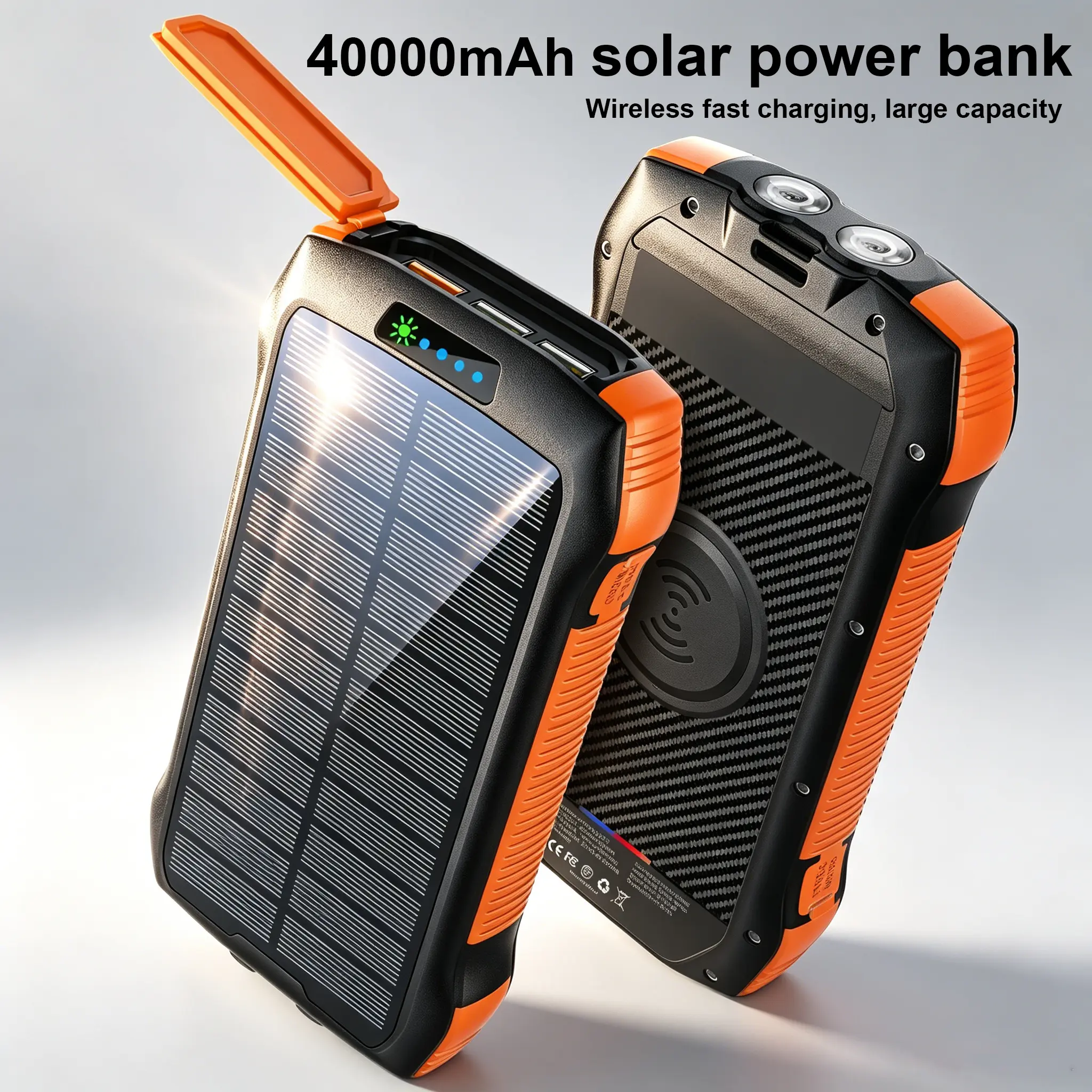 RETMSR Portable Solar Power Bank - 40000mAh (>20000mAh), 33W Wireless Charging, 20W Fast Charging, 3 USB Outputs, 6W Flashlight, IP67 Waterproof, USB Type-C Port for Smartphones & Mobile Device Accessories
