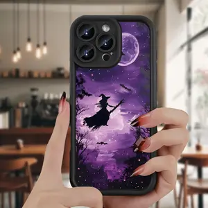 The Witch Flies Under The Purple Night-Themed Phone Case, High Quality Protective Phone Case, Suitable for iPhone 17/16/15/14/13/12/11 Pro, Plus, Pro Max, Mini, X, XS,XSMAX, XR and Other Series, Shockproof, Lightweight, TPU Material, Accessories