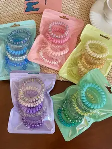 6-Piece Candy Color Spiral Hair Ties Set, Smooth Anti-Tangle, Simple Daily Hairstyle Accessories, Gentle on Hair, All Seasons
