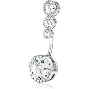 Women's 14G Hypoallergenic 925 Sterling CZ Belly Button Rings - Round, Heart Cubic Zirconia Navel Piercing Jewelry with Screw Thread Design for Daily Wear, Outings