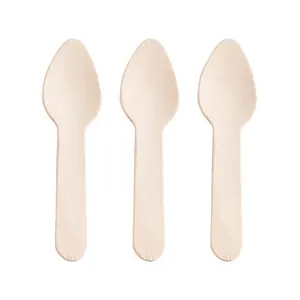 3" Natural Birch Eco-Friendly Disposable Mini Dessert Spoons
