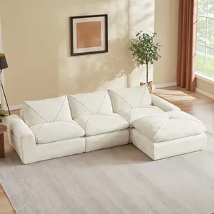 Eyisean 119.3"/152.8" Chenille Modern Modular L/U-Shaped Sectional Sofa, Oversized Deep Seat Couch with Ottoman & Side Pocket, Comfy 3/4 Seat Upholstered Sofa with Thick Cushion & Backrest, No Assembly Required for Living Room, Apartment