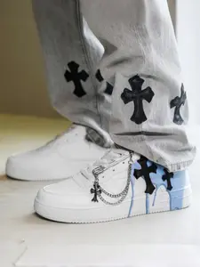 1 Pair Men's Skate Shoes | Chain Detail | Cross | Street Style | Edgy | Stylish | Breathable | Shock Absorbing | Non-Slip | Ideal for Everyday Use, Street Style, Casual Hangouts & Edgy Outfits