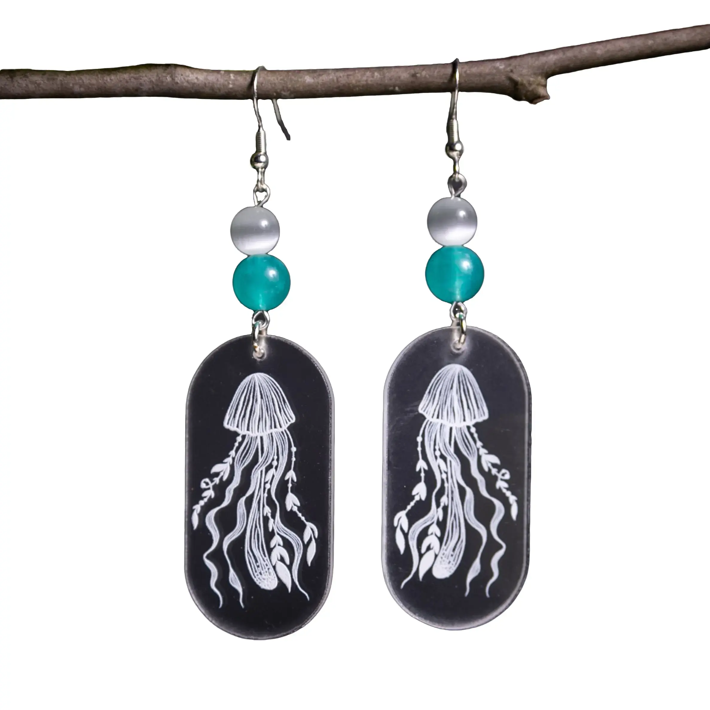 Crystal Clear Etched Jellyfish Acrylic Earrings