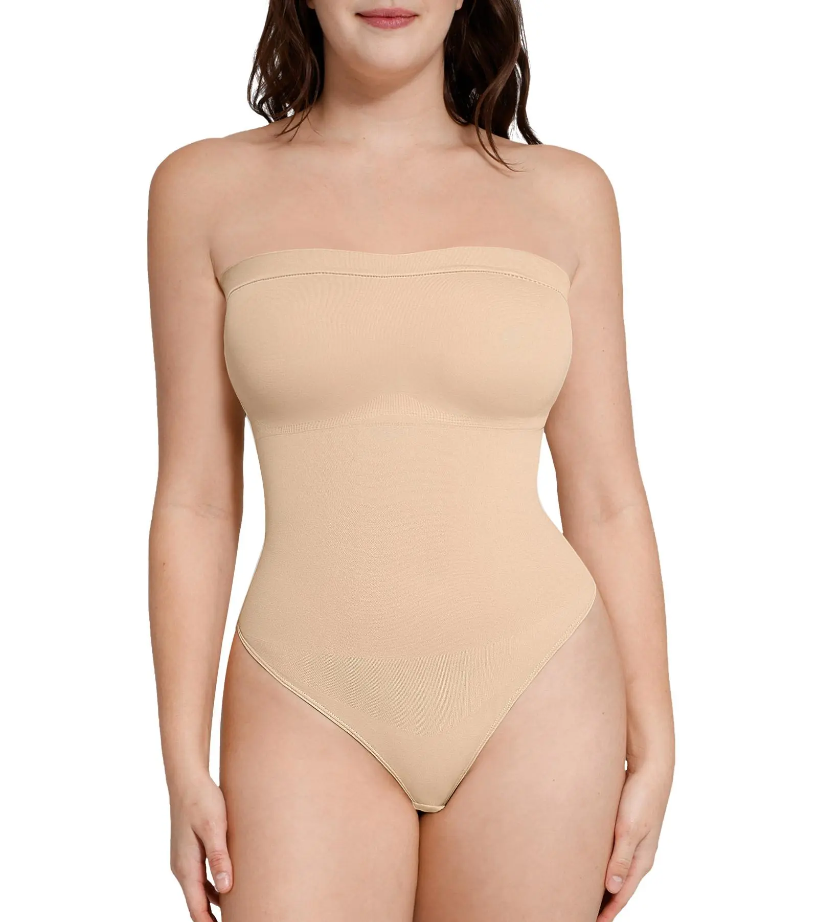 FeelinGirl Strapless Bodysuit for Women Removable Seamless Thong Tops Fabric Fit Lady Womenswear Underwear Comfortable Sleeveless