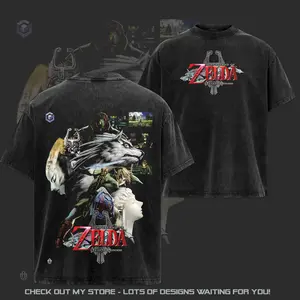 The Legend of Zelda: Twilight Princess Game Edition Double Printed Oversize Lightweight Acid Washed Tee - Hoodie, Zelda Fans, RPG Game Graphic Hoodie, Streetwear Unisex Oversize Gift for RPG Game, Summers Outfits, Gift for Zelda Fans
