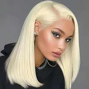 Blonde Bob Wig Human Hair 613 Lace Front Wig Human Hair 180% Density 13x4 HD Lace Frontal Wigs Pre Plucked With Natural Baby Hair Glueless Short Straight Bob Wigs For Women 10-16 Inch
