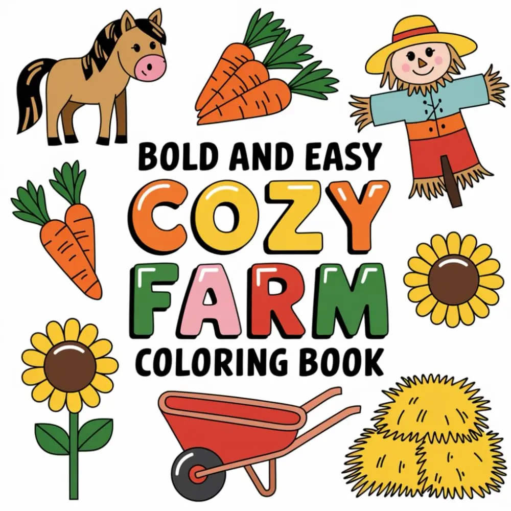 Cozy Farm Coloring Book Bold and Easy: 50 Coloring Pages for Adults and Teens With Cute Farm Animals, Cozy Farm Scenes & Stress Relief, Paperback