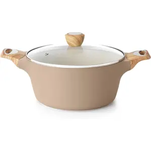 Ceramic Nonstick Stock Pot with Lid, 2.6/4.5/6.6/8.5 QT Soup Pot Casserole Pot,   Pasta Pot, Large Cooking Pot Stew Pot, Induction Compatible, PFOA  PTFE Free, Taupe
