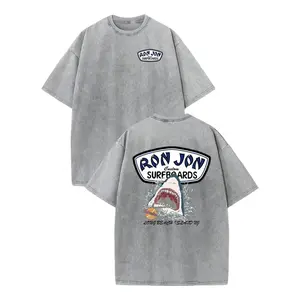 Unisex Ron Jon Surfboards Shark Graphic T Shirt Vintage Washed Heavyweight Cotton Oversized Tee Long Beach Island NJ Great White Retro Surf Beach Aesthetic Grey Acid Wash Mineral Men Women Unisex Skater Coastal Grunge Trendy Summer Outfits Gifts TikTok