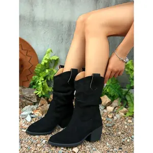 Women’s fall–winter retro high-heel western boots, mid-calf short booties for daily walking, elegant fashion shoes for the school season