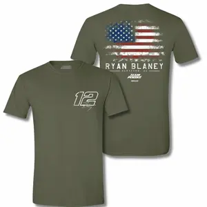 Ryan Blaney 2025 Military Green Flag Shirt, Team Penske NASCAR #12 Tee, USA Patriotic Racing Shirt for Men Fans – Limited Edition