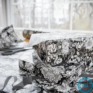 Black white floral paisley wrapping paper, elegant vintage baroque gift wrap for gothic weddings, anniversaries, or gift for her or him