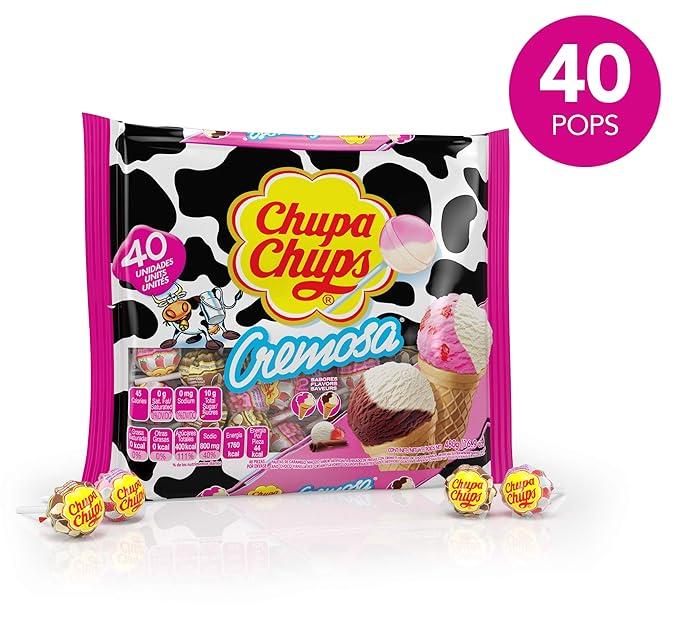 Chupa Chups Cremosa Halloween Trick or Treat Candy Lollipop Variety Assortment, 2 Ice Cream Flavors, Individually Wrapped Candy for Kids, 16.9 oz Bag (40 Suckers)