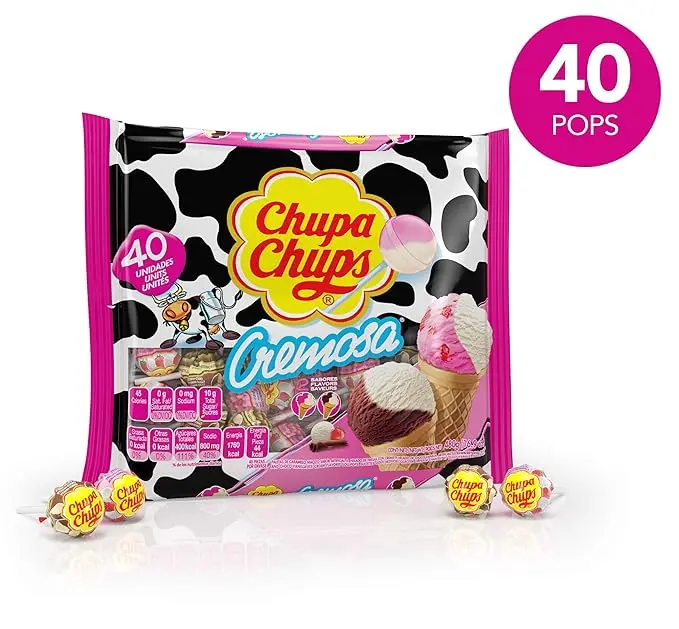 Chupa Chups Cremosa Halloween Trick or Treat Candy Lollipop Variety Assortment, 2 Ice Cream Flavors, Individually Wrapped Candy for Kids, 16.9 oz Bag (40 Suckers)