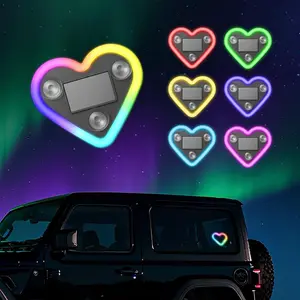 Solar Powered Wireless LED Heart Shape C-Pillar Neon Light Eco-Friendly Modern Stylish Look for Car Interior Decor 9.57mm x 8.42mm x 15.36mm