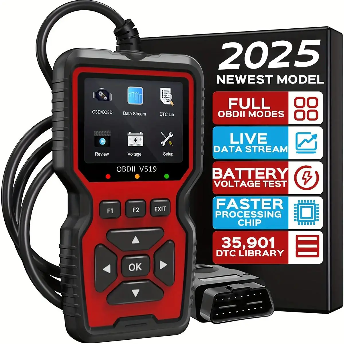 2025 New Powerful OBD2 Scanner Diagnostic Tool - Engine Code Reader, Full OBD2 Features, Reset, Modes 6&8, Suited for DIY Car Owners & Mechanics, 1996