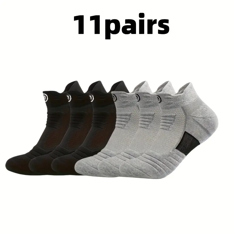 11 Pairs of Men's Thick Towel Fabric Sole Anti-slip and Moisture-absorbing Sports Socks, with Cushioning and Breathable Design, Suitable for Marathons, Outdoor Sports, Casual Wear, Sporty Style, Enhanced Stitching, and an Active Lifestyle