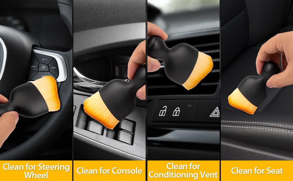 2PCS Car Interior Detailing Brush, Auto Car Detailing Brush Dusting Brush, Soft Bristles Car Interior Cleaning Tool for Dashboard Interior, Exterior, Skylight, Leather, Dust Brush, Brown