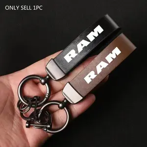 Genuine Leather Car Logo Keychain Motorcycle Key Chain Ring For Dodge SRT Ram Journey Charger Challenger Caliber Durang Auto Accessories Keychain Lanyard