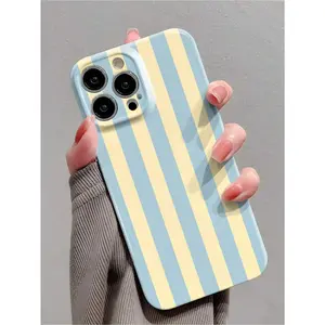1pc Minimalist Striped Pattern Perforated Glossy Filament Case Full Coverage Hard Phone Shell Compatible With IPhone 11/12/13/14/15/16 Pro Max Waterproof Shockproof Anti-Fall Scratch ResistantSuitable For IPhone 17 Air