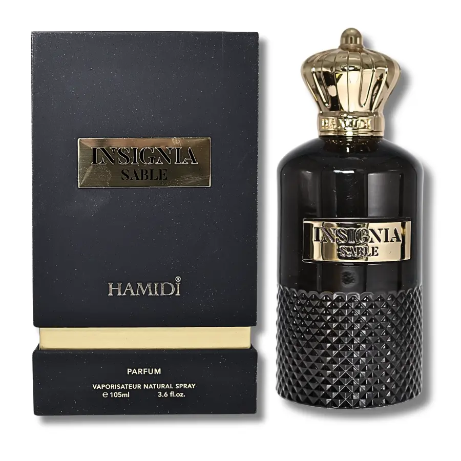 Hamidi Insignia Sable Eau de Parfum, 3.6 fl oz Bottle, Long-Lasting Unisex Fragrance with Aromatic Amberwood & Spicy Patchouli Blend for Adults, Single Item, c12-15 alyl benzoate, Aromatic Amberwood Fragrance, Earthy Spice, Fresh, Patchouli Base