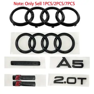 4Ring ABS 192mm 273mm Car Hood Front Bonnet Grill Audi A5 2.0T 2010-2019 Logo Emblem Rear Trunk Quarrto S line Sticker Accessory Quattro Car Decals Car Stickers Car Accessories