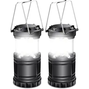 2 Pack LED Battery Operated Lights, Portable Survival Battery Powered Lamp, Camping Lantern, Suitable for Hurricane, Emergency, Storm, Outages, Outdoor Collapsible Lanterns, Black