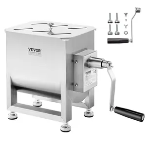 fathersdaygift VEVOR Manual Meat Mixer, 10L Fixed Tank Meat Processing Equipment(Mixing Max 15LBS for Meat), Stainless Steel Meat Mixer, Sausage Mixer Machine with Lid Handle Gear Reducer, Ground Beef Hand Mixer