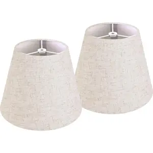 Set of 2 Small Mini 9" Lamp Shades, 5"*9"*6.4" Spider Lampshades for Table Lamps, Oatmeal Beige Lampshade Replacement, Modern Lamp Shade for Nightstand, Clip Lamp Adapter Holder Not Included