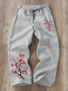 Men's Casual Sweatpants with Floral Pattern Print and Drawstring Design, Loose Fit for Comfortable Wear, Perfect for Daily Use