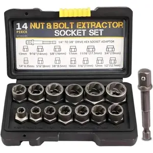 Impact Bolt & Nut Remover Set,13+1 Pieces Bolt Extractor Tool Set with Solid Storage Case,Extraction Socket Set for Removing Damaged,Frozen,Rusted,Rounded-Off Bolts,Nuts and Screws.
