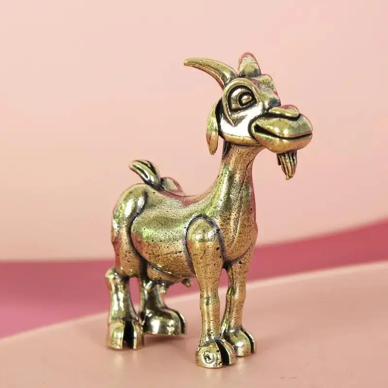 Vintage Goat Design Brass Statue, Decorative Statues, 1 Count Miniature Animal Figurine, Desktop Ornament, Decorative Home Ornament for Home Office & Room Decor