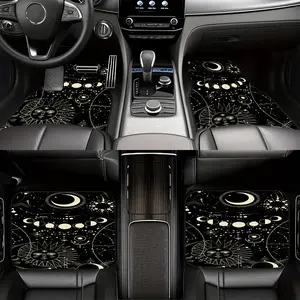 4pcs Moon & Sun Print Durable Car Mats, Easy Installation Comfortable Polyester Fabric, Suitable for Sedans Suvs Trucks