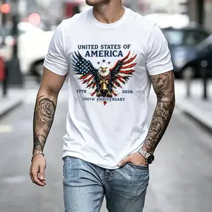 Men’s United States of America 250th Anniversary T-Shirt, 1776–2026 Patriotic Eagle & Liberty Bell Graphic Tee, vintage style, short-sleeve casual shirt—perfect for the Fourth of July/Independence Day, patriotic events, everyday wear, and streetwear.
