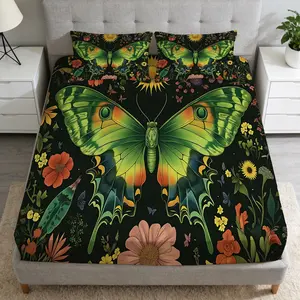 2/3 Pcs Colorful Butterfly And Flower Pattern Fitted Sheet(1*Fitted Sheet+1/2*Pillowcase,No Filling),High-Definition Digital Printing,Soft And Comfortable Fabric,Suitable For All Year Round,Perfect Gift For Family And Friends On Festivals!