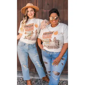 Tees2urdoor Women's Cotton Fitted Desert Dreams Graphic Short-Sleeve T-Shirt - Seamless Crew Neck Casual Streetwear Top, Versatile for Pairing with Cardigans or Bottoms