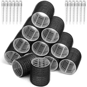 Big Self-Grip Hair Curlers Rollers with Stainless Steel Duckbill Clips for Long, Medium, Thick Hair and Bangs Volume