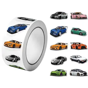 1Roll (500 Pcs)10 Irregular Cartoon SuperCars Stickers, DIY Craft Decorative Doodle Seals, Versatility Perfect for Luggage, Journals, Cups, Phone Cases