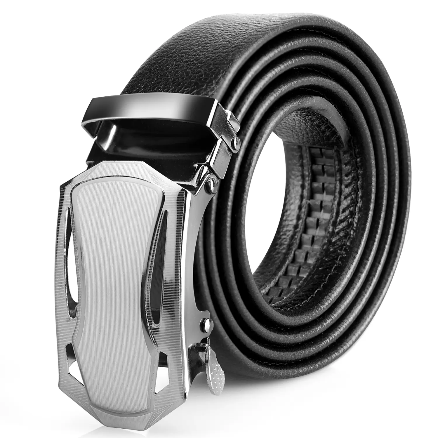 Men's Adjustable Ratchet Belt - Black Leather, Silver Buckle, Casual, Stylish, Versatile for Snowboarding & Everyday Winter Sports Wear, Casual Belt, Stylish Belt
