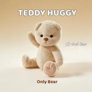 TEDDY HUGGY Fully Poseable 12" Teddy Bear - 5 Moving Joints, Heart Tail, Scarred Paws. Ultra-Soft Plush in 3 Styles (Long Hair Beige, Short Hair Beige, White). Your Healing Companion & Gift of Love!