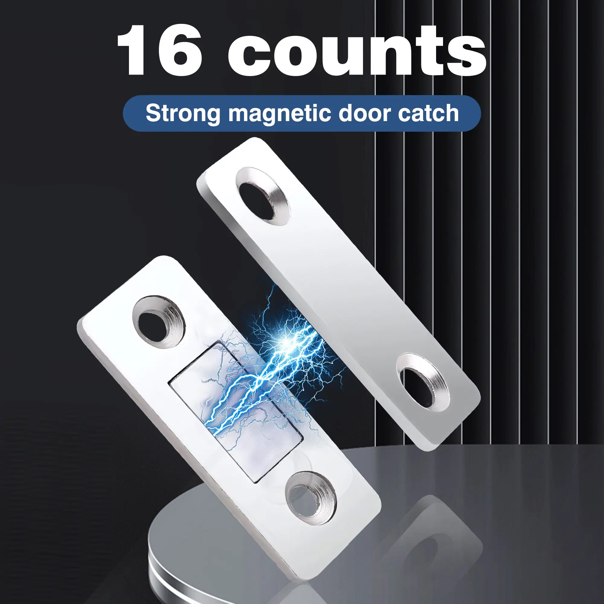 16-Count Stainless Steel Cabinet Magnetic Catch Hardware Accessories, No-Punch Installation, for Pantry, Laundry & Sliding Doors, Room Accessories