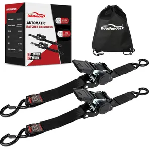 Retractable Ratchet Straps 2 Inch x 10 Feet Heavy Duty – 4,400 lbs Break Strength – Suitable for Truck Beds, Boat Trailers, Motorcycles, Cargo, ATVs – Self-Retracting Tie Downs Includes Storage Bag