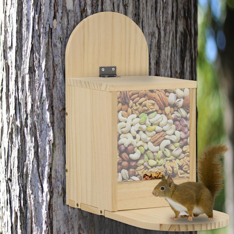 Squirrel Feeder Wood Squirrel Feeder House Cute Chipmunk Feeder Compact Wood Squirrel House Outdoor Squirrel Feeder Stand Easy Filling Squirrel Feeding Station for Yard Porch