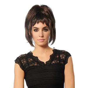 Women's Dark Brown High Ponytail with Bangs Costume Wig