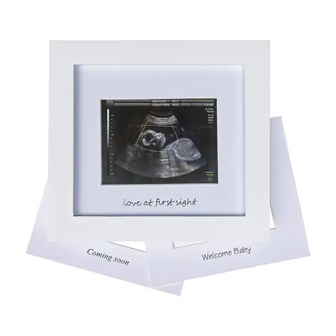 High Quality Solid Wooden Baby Sonogram Photo Frame Box - 2.75"x3.75" Silver Text White Home Decor Wall Accessory, Sentimental Message Speciality Photo Frame, Gift-Ready Card Nursery Gift for Mothers, Pregnancy Announcement Ultrasound Holder